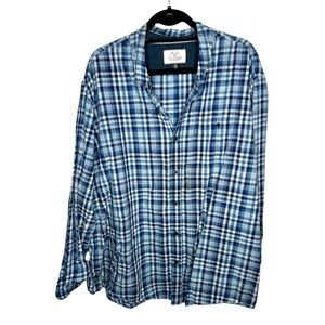 Men’s Long Sleeve Blue Plaid Button Down Shirt 3XL